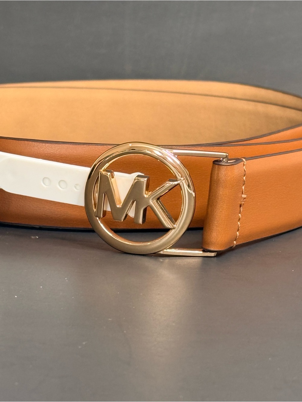 Michael Kors Women’s Genuine Leather Cognac MK Logo Belt Size 2X NWT $58